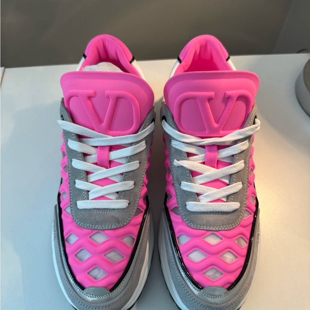 Valentino Neon Pink and Gray Sneakers - Picture 1 of 11